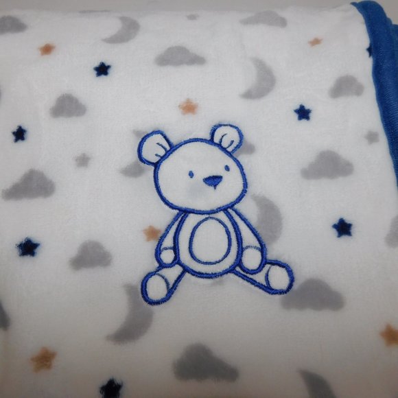 George Fleece Moon Star Crib Blanket with Blue Bear Security Blanket Set - Picture 4 of 6